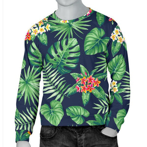 Hawaiian Tropical Leaves Pattern Print Men's Crewneck Sweatshirt GearFrost