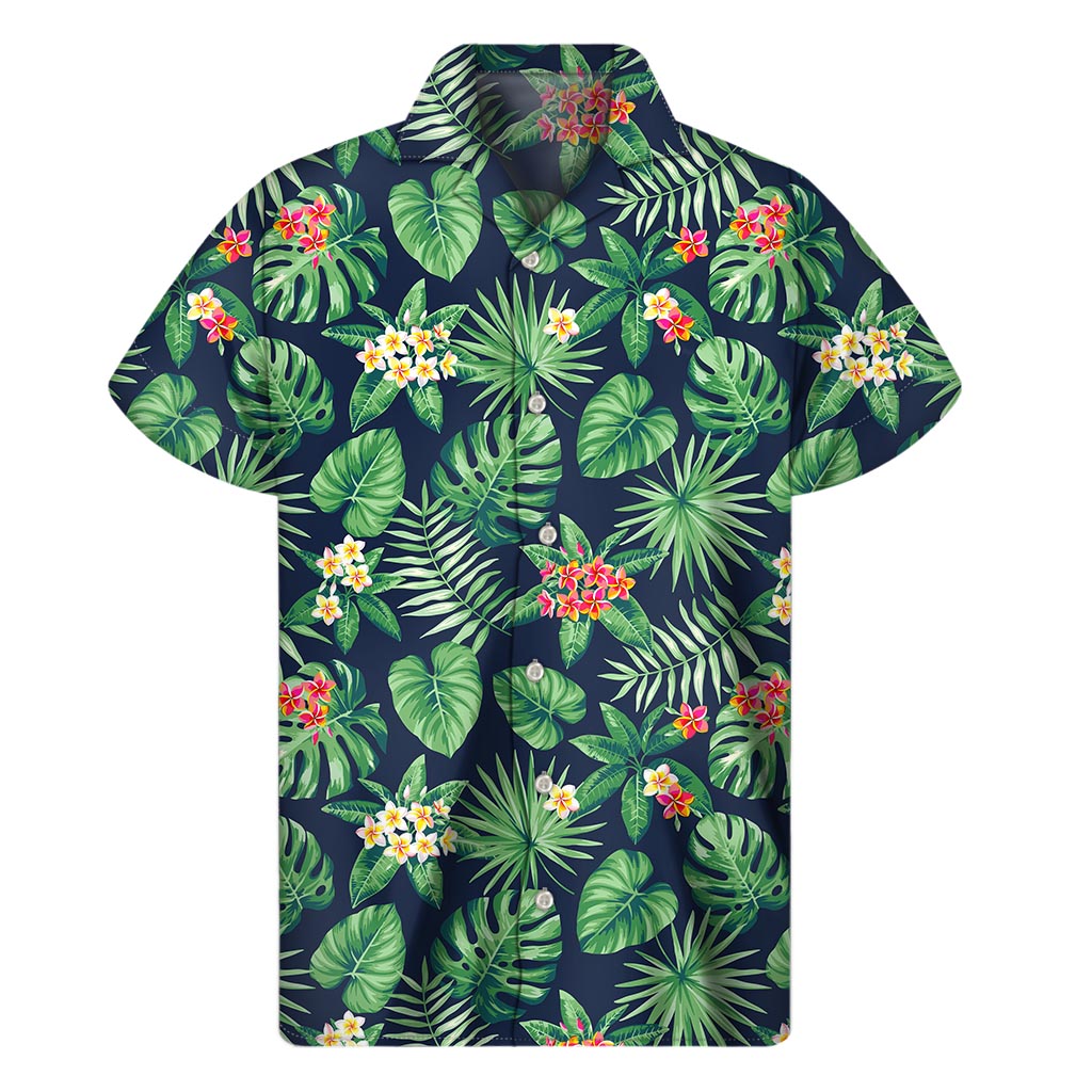 Hawaiian Tropical Leaves Pattern Print Men's Short Sleeve Shirt