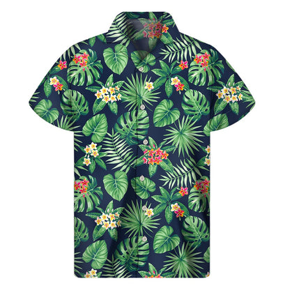 Hawaiian Tropical Leaves Pattern Print Men's Short Sleeve Shirt