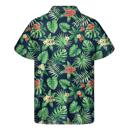 Hawaiian Tropical Leaves Pattern Print Men's Short Sleeve Shirt
