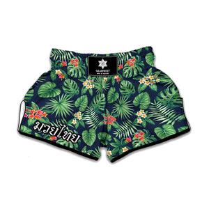 Hawaiian Tropical Leaves Pattern Print Muay Thai Boxing Shorts