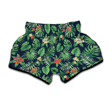 Hawaiian Tropical Leaves Pattern Print Muay Thai Boxing Shorts