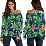 Hawaiian Tropical Leaves Pattern Print Off Shoulder Sweatshirt GearFrost