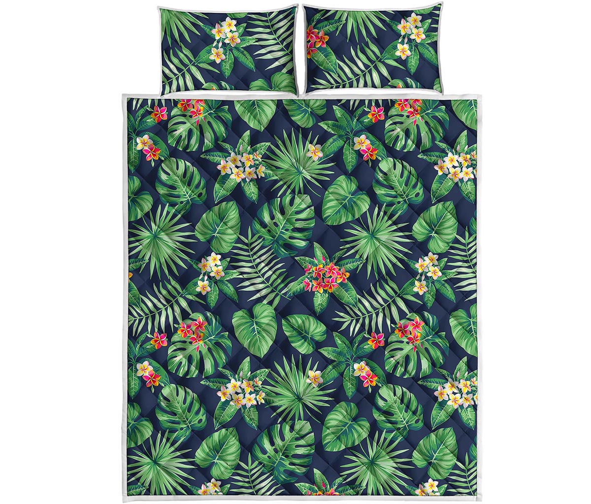 Hawaiian Tropical Leaves Pattern Print Quilt Bed Set
