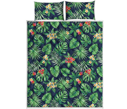 Hawaiian Tropical Leaves Pattern Print Quilt Bed Set