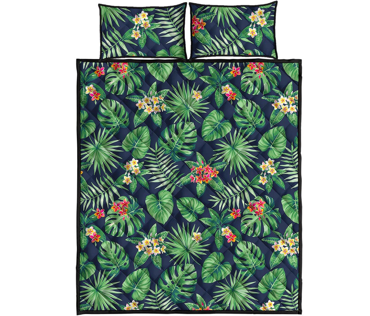 Hawaiian Tropical Leaves Pattern Print Quilt Bed Set