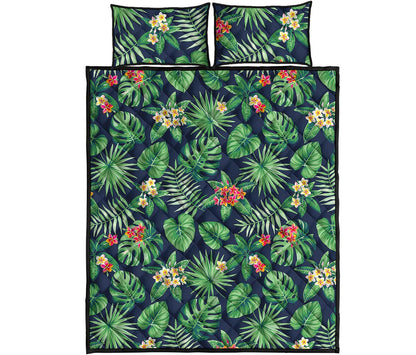 Hawaiian Tropical Leaves Pattern Print Quilt Bed Set