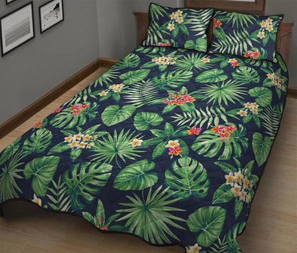 Hawaiian Tropical Leaves Pattern Print Quilt Bed Set