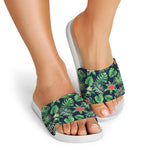 Hawaiian Tropical Leaves Pattern Print White Slide Sandals