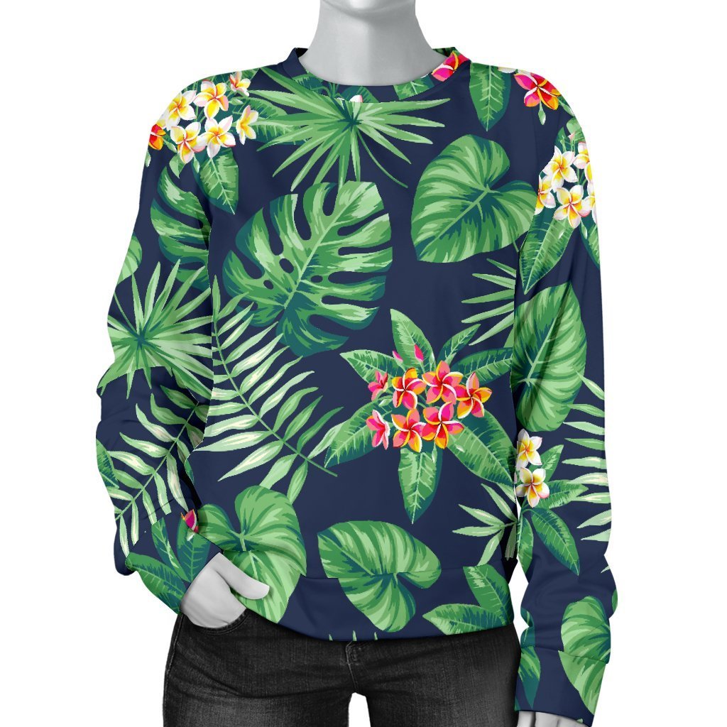 Hawaiian Tropical Leaves Pattern Print Women's Crewneck Sweatshirt GearFrost