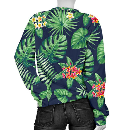 Hawaiian Tropical Leaves Pattern Print Women's Crewneck Sweatshirt GearFrost