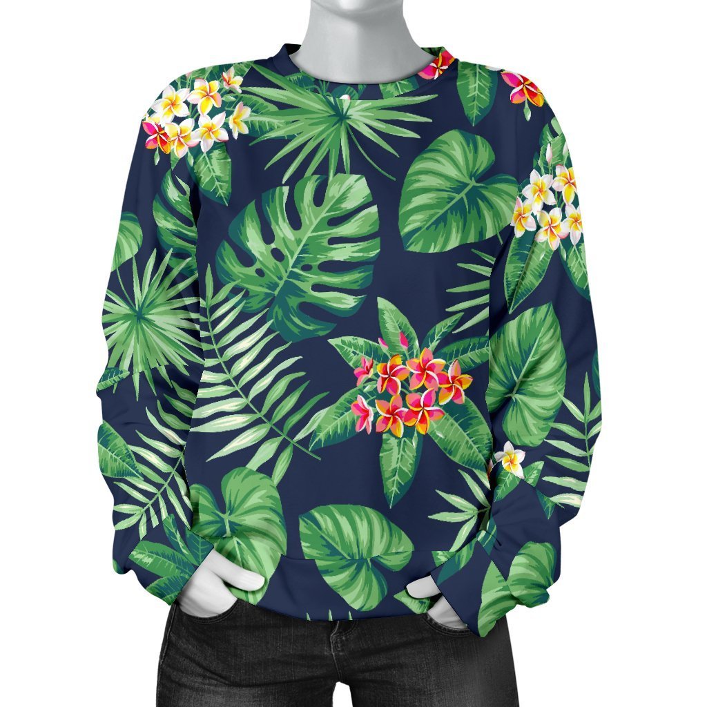Hawaiian Tropical Leaves Pattern Print Women's Crewneck Sweatshirt GearFrost