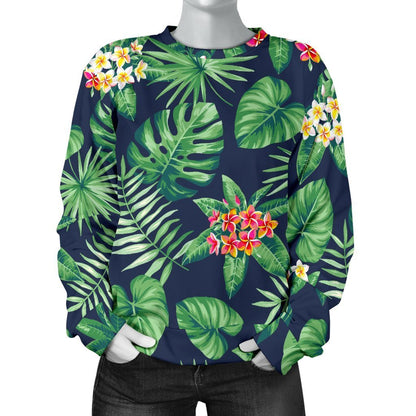Hawaiian Tropical Leaves Pattern Print Women's Crewneck Sweatshirt GearFrost
