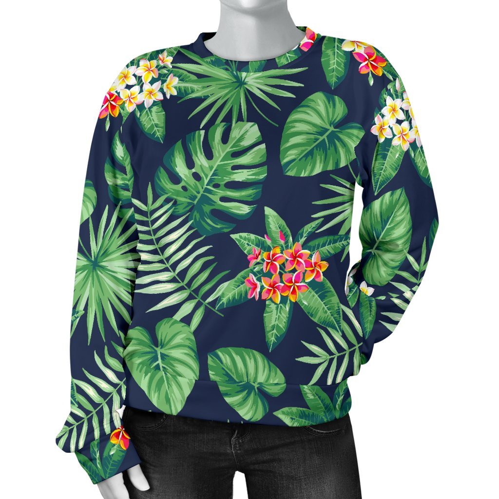 Hawaiian Tropical Leaves Pattern Print Women's Crewneck Sweatshirt GearFrost