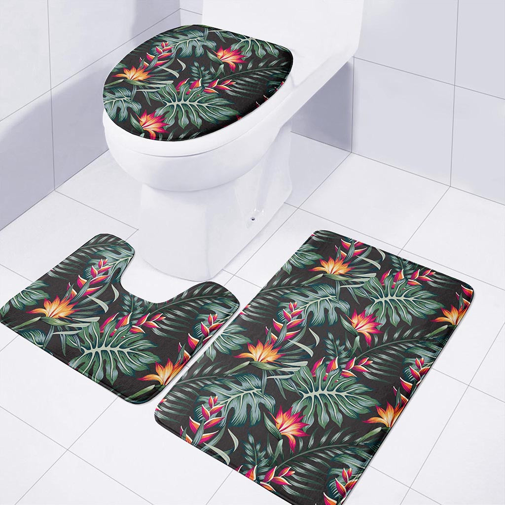 Hawaiian Tropical Plants Pattern Print 3 Piece Bath Mat Set