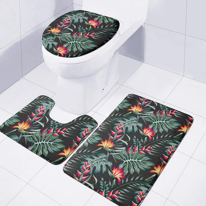 Hawaiian Tropical Plants Pattern Print 3 Piece Bath Mat Set