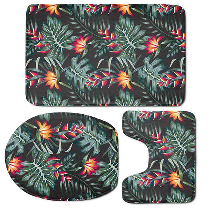 Hawaiian Tropical Plants Pattern Print 3 Piece Bath Mat Set