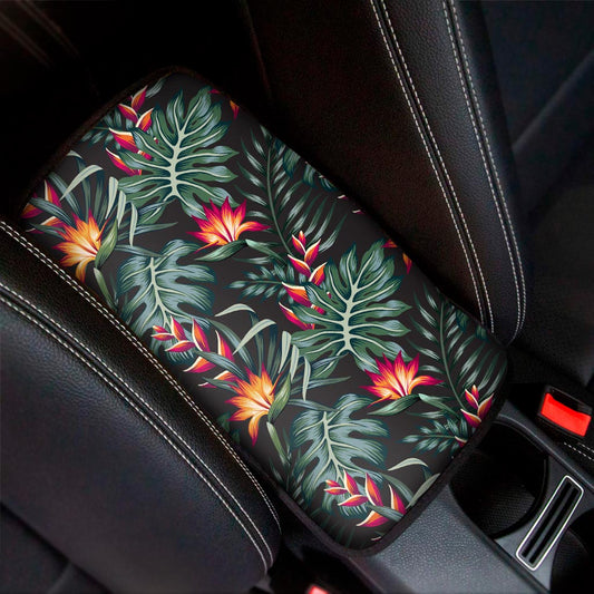 Hawaiian Tropical Plants Pattern Print Car Center Console Cover