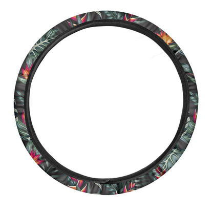 Hawaiian Tropical Plants Pattern Print Car Steering Wheel Cover