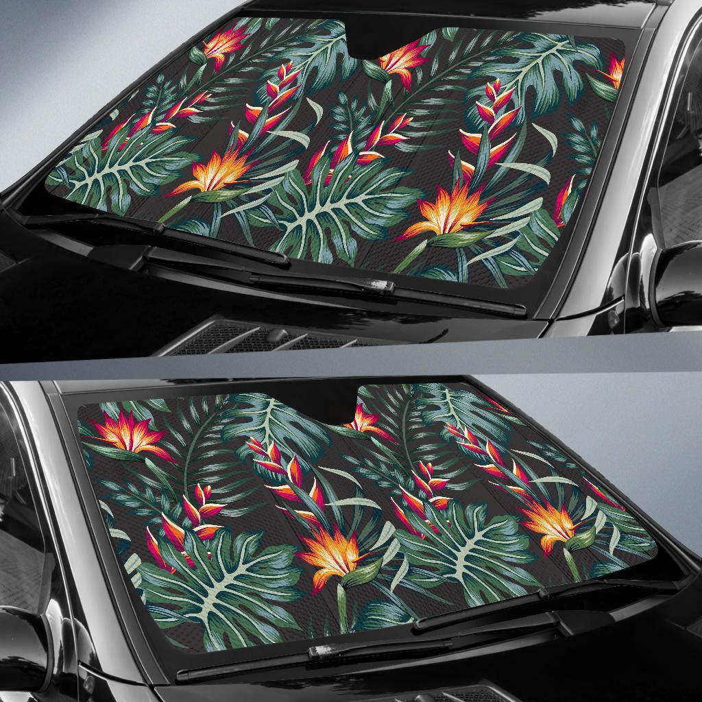 Hawaiian Tropical Plants Pattern Print Car Sun Shade GearFrost