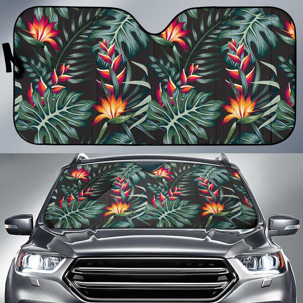 Hawaiian Tropical Plants Pattern Print Car Sun Shade GearFrost