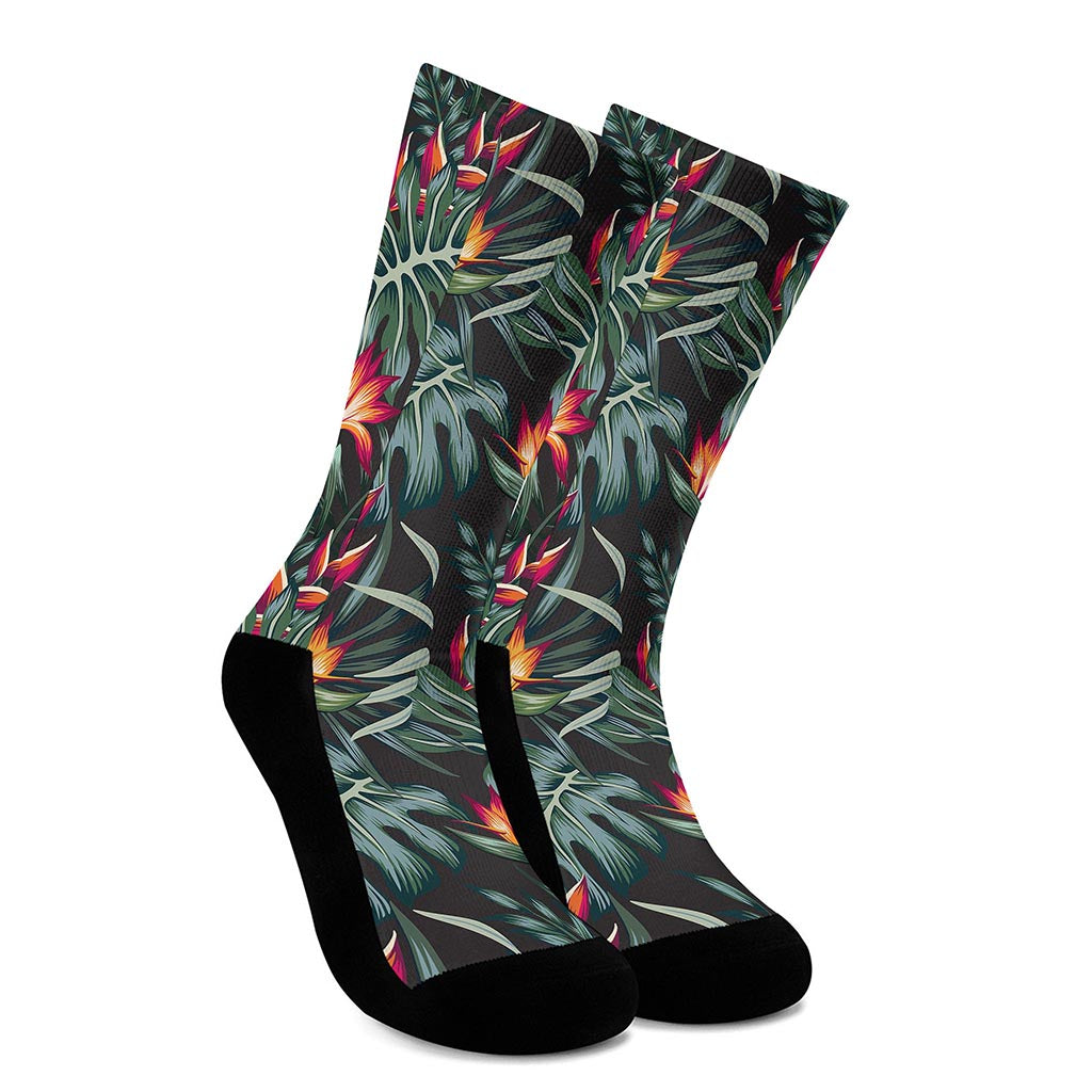 Hawaiian Tropical Plants Pattern Print Crew Socks