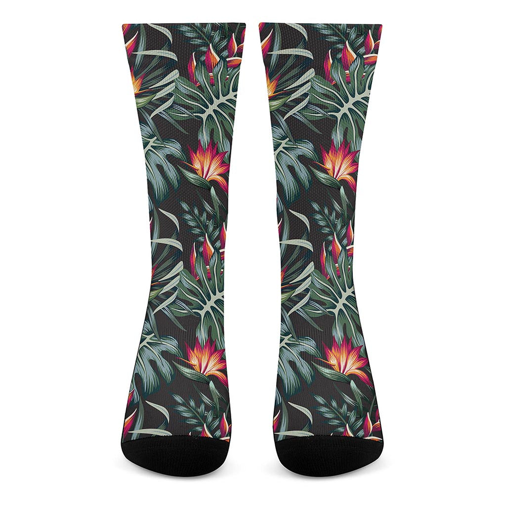 Hawaiian Tropical Plants Pattern Print Crew Socks