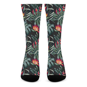 Hawaiian Tropical Plants Pattern Print Crew Socks