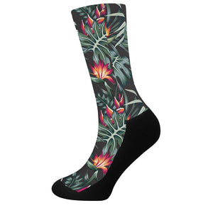 Hawaiian Tropical Plants Pattern Print Crew Socks