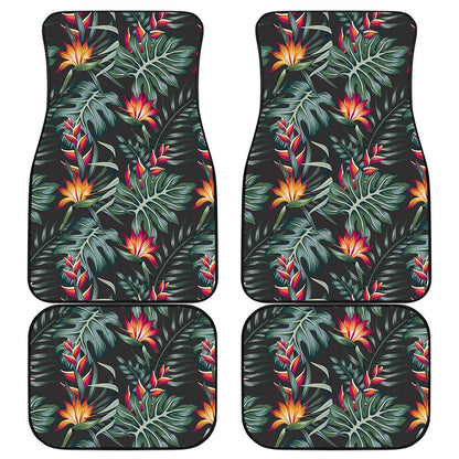 Hawaiian Tropical Plants Pattern Print Front and Back Car Floor Mats