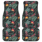 Hawaiian Tropical Plants Pattern Print Front and Back Car Floor Mats