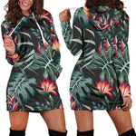 Hawaiian Tropical Plants Pattern Print Hoodie Dress GearFrost