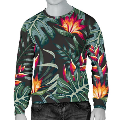 Hawaiian Tropical Plants Pattern Print Men's Crewneck Sweatshirt GearFrost