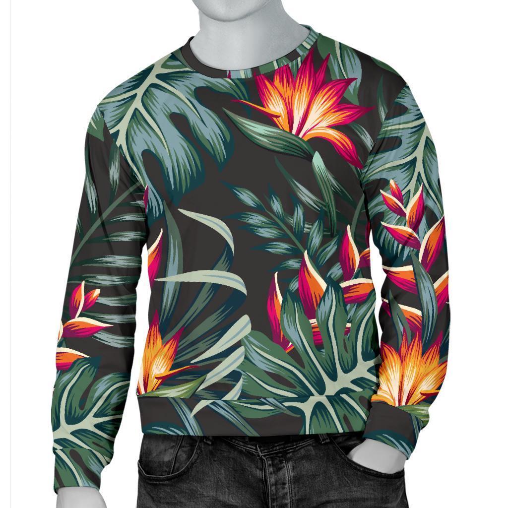 Hawaiian Tropical Plants Pattern Print Men's Crewneck Sweatshirt GearFrost