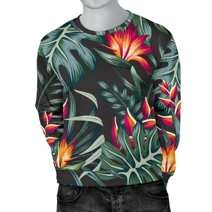 Hawaiian Tropical Plants Pattern Print Men's Crewneck Sweatshirt GearFrost