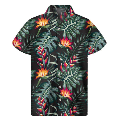 Hawaiian Tropical Plants Pattern Print Men's Short Sleeve Shirt
