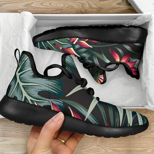 Hawaiian Tropical Plants Pattern Print Mesh Knit Shoes GearFrost