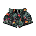 Hawaiian Tropical Plants Pattern Print Muay Thai Boxing Shorts