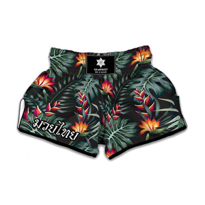 Hawaiian Tropical Plants Pattern Print Muay Thai Boxing Shorts