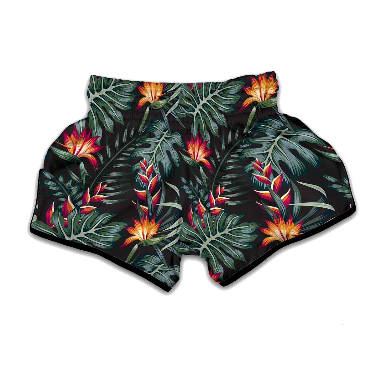 Hawaiian Tropical Plants Pattern Print Muay Thai Boxing Shorts