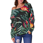 Hawaiian Tropical Plants Pattern Print Off Shoulder Sweatshirt GearFrost
