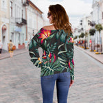 Hawaiian Tropical Plants Pattern Print Off Shoulder Sweatshirt GearFrost