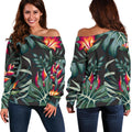 Hawaiian Tropical Plants Pattern Print Off The Shoulder Sweatshirt
