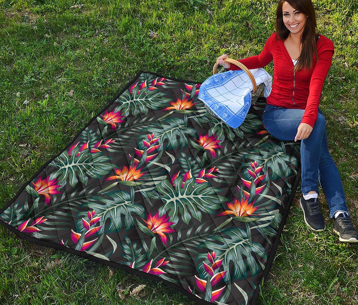 Hawaiian Tropical Plants Pattern Print Quilt