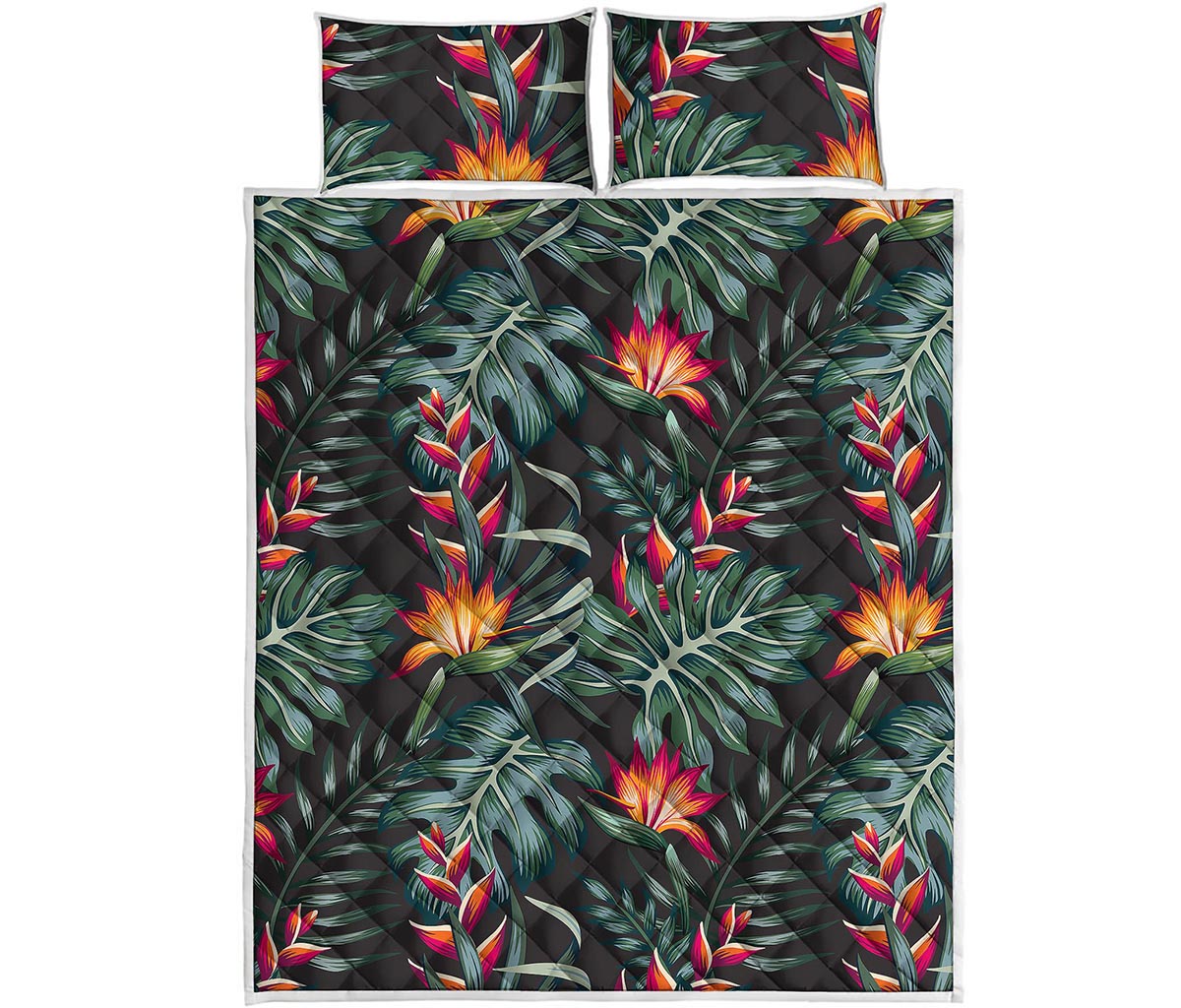Hawaiian Tropical Plants Pattern Print Quilt Bed Set