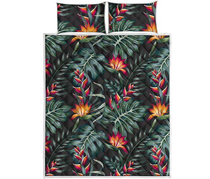 Hawaiian Tropical Plants Pattern Print Quilt Bed Set