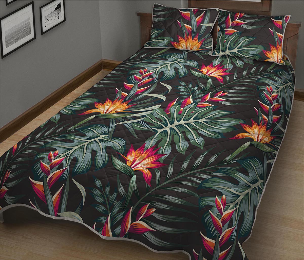 Hawaiian Tropical Plants Pattern Print Quilt Bed Set