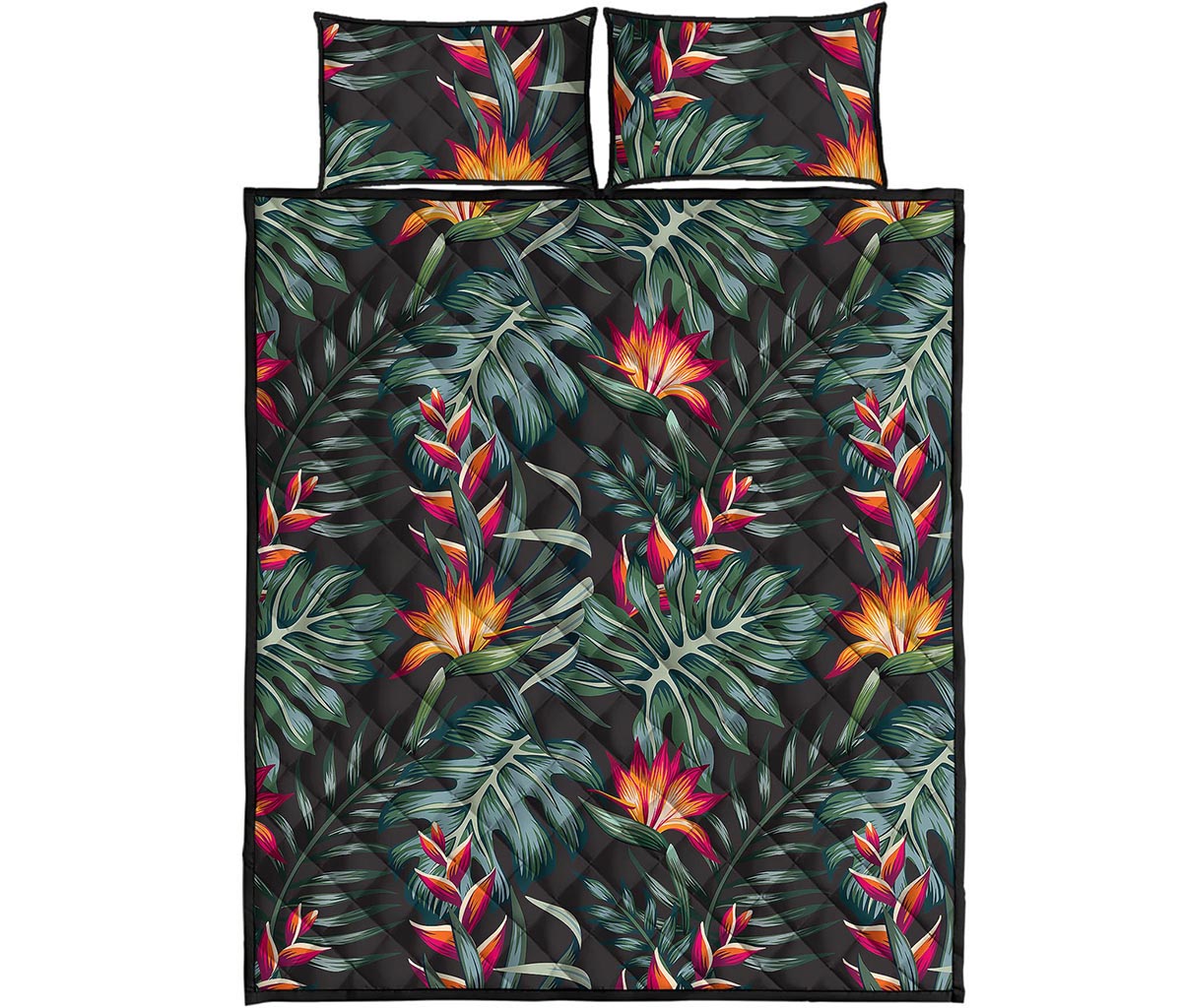 Hawaiian Tropical Plants Pattern Print Quilt Bed Set