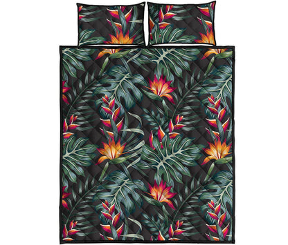Hawaiian Tropical Plants Pattern Print Quilt Bed Set