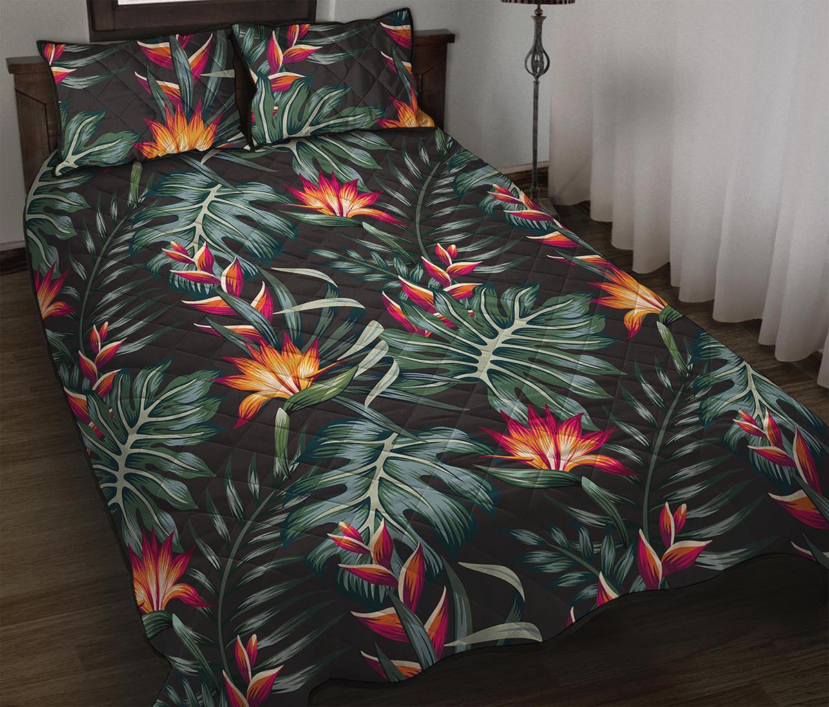 Hawaiian Tropical Plants Pattern Print Quilt Bed Set